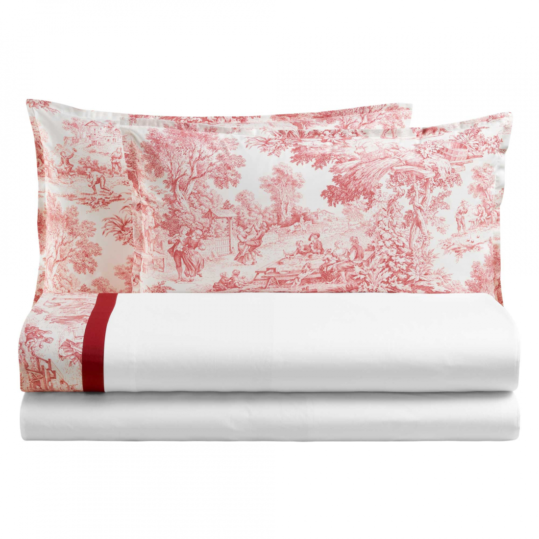 Toile De Jouy Parure De Lit Double Eko, Corail