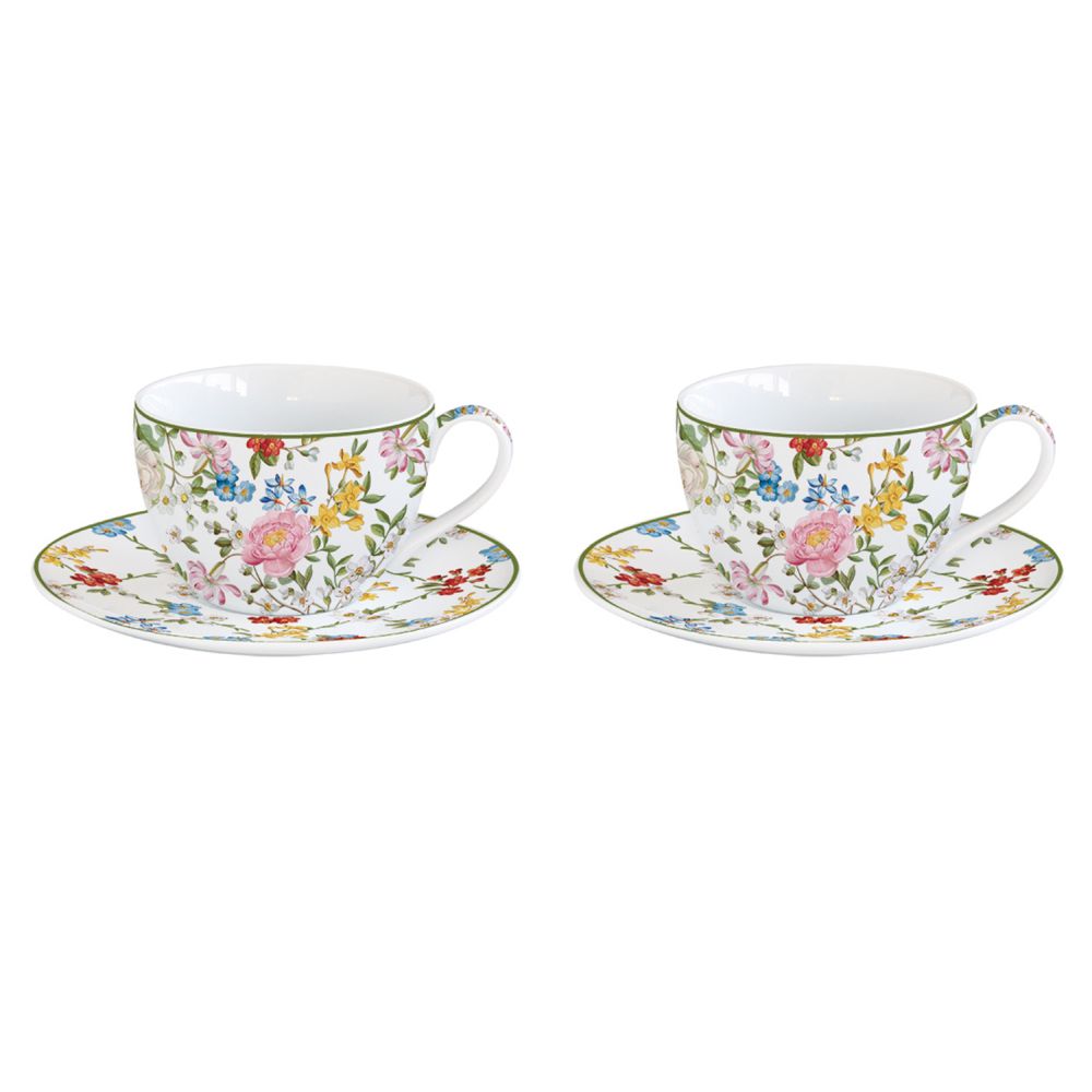 Set Aus 2 Porzellan-Kaffeetassen (110 ml) Und Untertassen Der Serie „Garden Dreams“