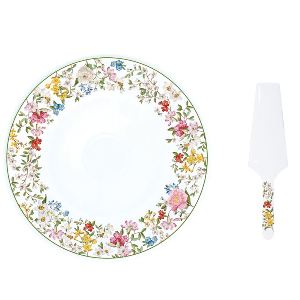 Plat À Gâteau Ø 32 cm Avec Pelle En Porcelaine, Coffret Couleur Rêves De Jardin