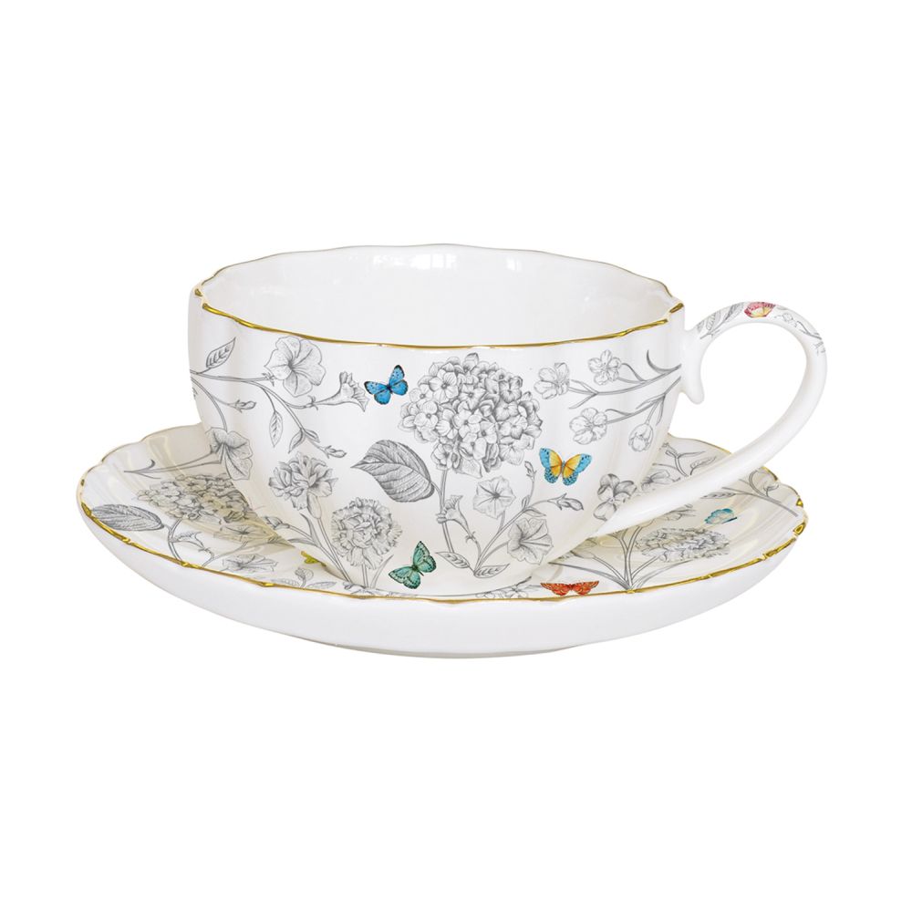 Tea Cup And Saucer 200 ml Fleurs Et Papillons