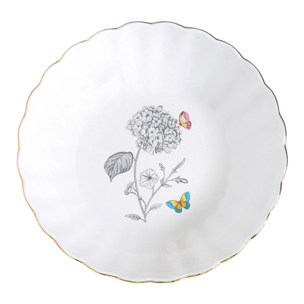 Set Mit 4 Suppentellern Aus Porzellan Ø 20 cm. Blüten Und Papillons