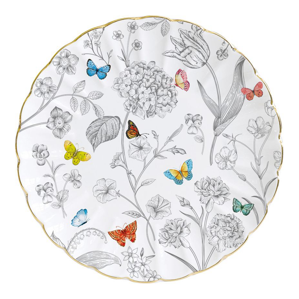 4Er-Set Porzellanteller Ø 19 cm. Blüten Und Papillons