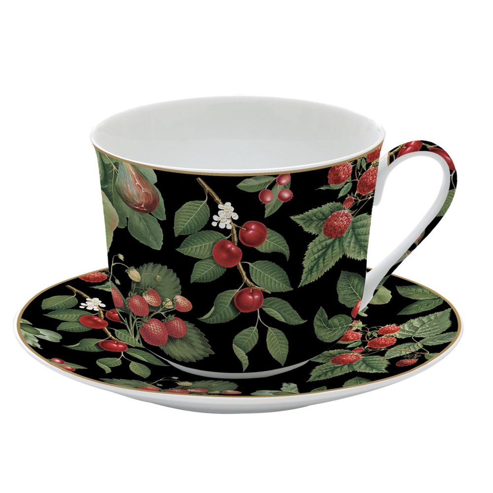 High Quality 400ml Porcelain Breakfast Cup And Saucer In Orchard Gift Box