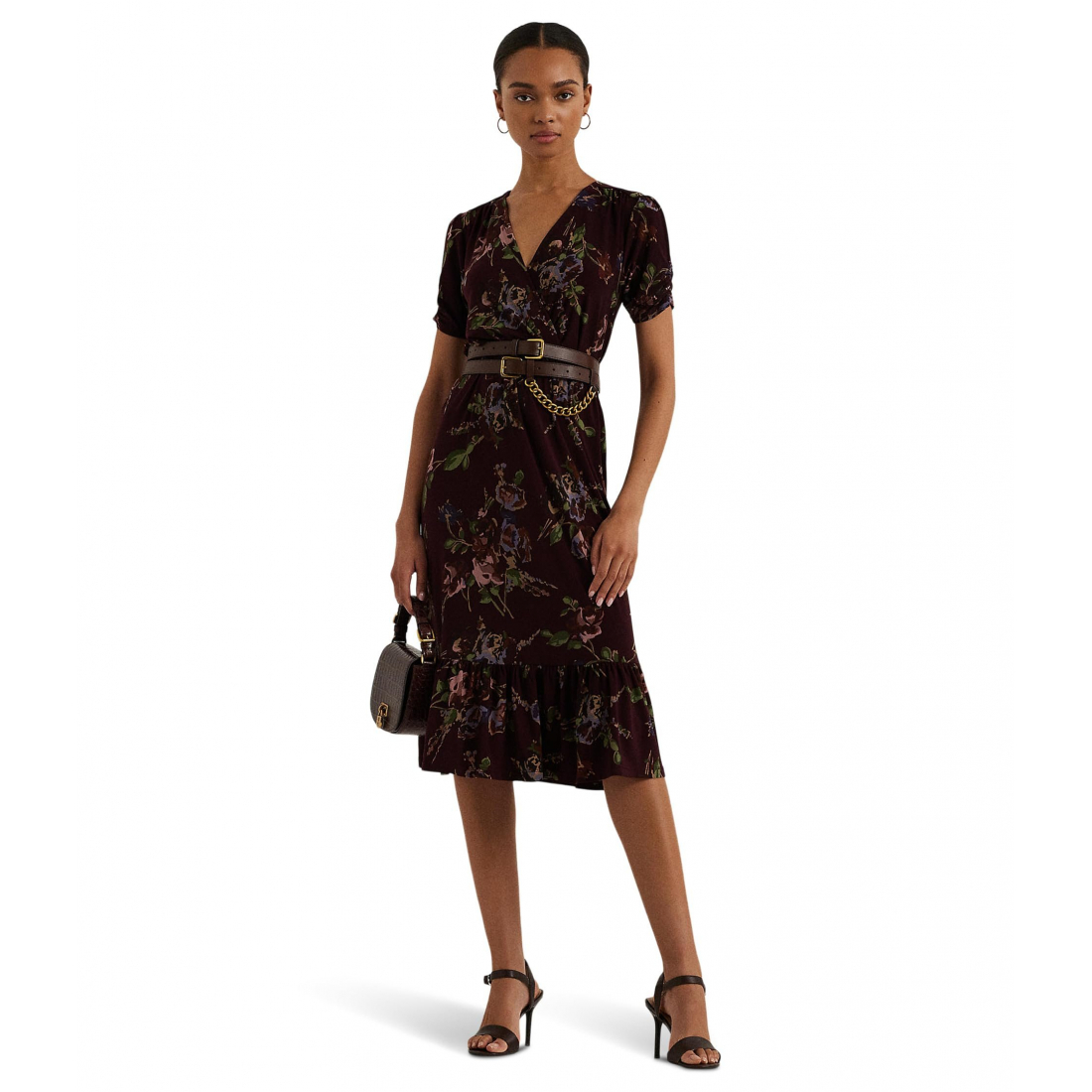 'Floral Jersey Surplice Puff-Sleeve Dress' pour Femmes