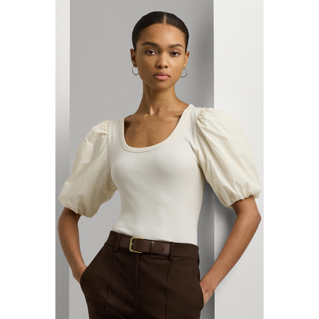 Top 'Mixed Media Puff Sleeve Cotton' pour Femmes