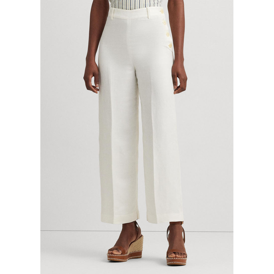 Pantalon 'Linen Blend Twill Wide Leg Cropped' pour Femmes