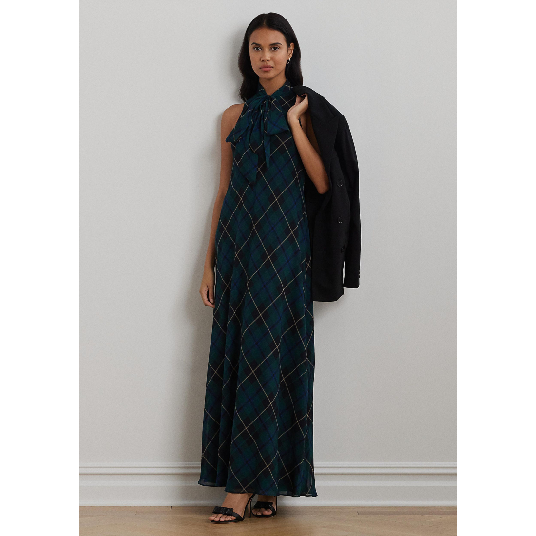 Robe de soirée 'Plaid Crinkle Georgette Tie-Neck' pour Femmes