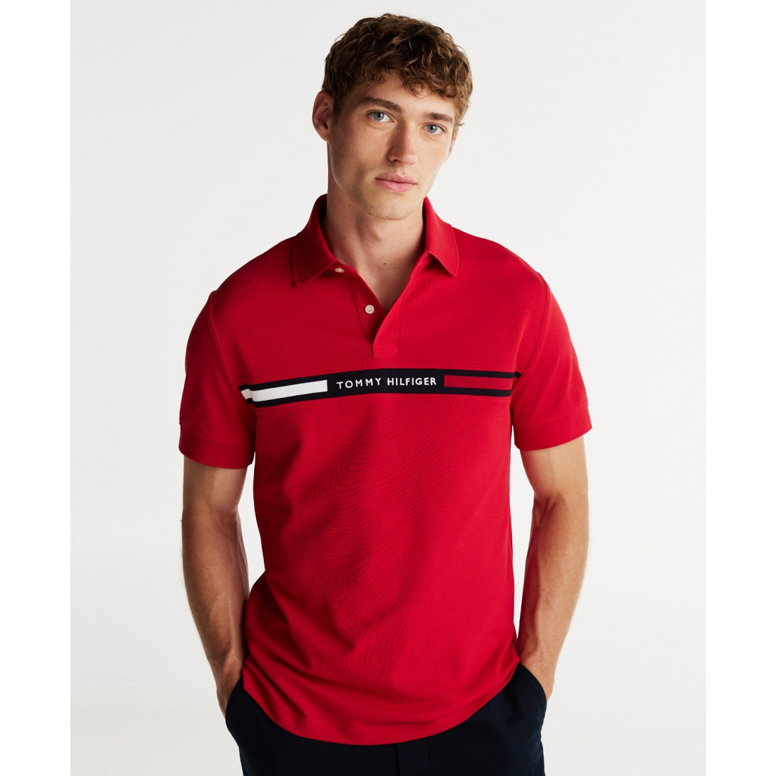 'Short Sleeve Embroidered Chest Stripe' Polohemd für Herren