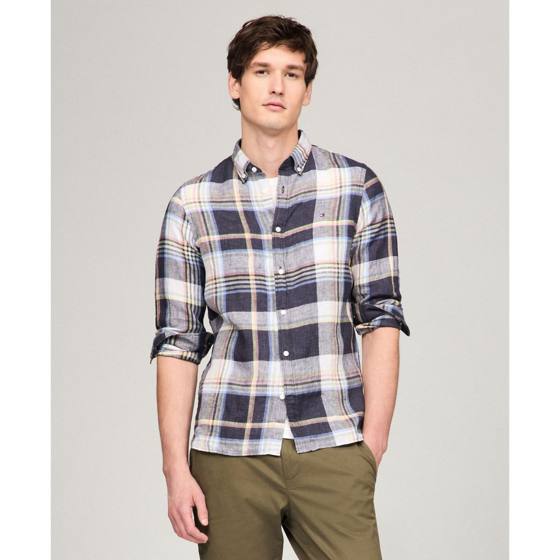 'Iconic Linen Check Slim-Fit Long-Sleeve Shirt' pour Hommes