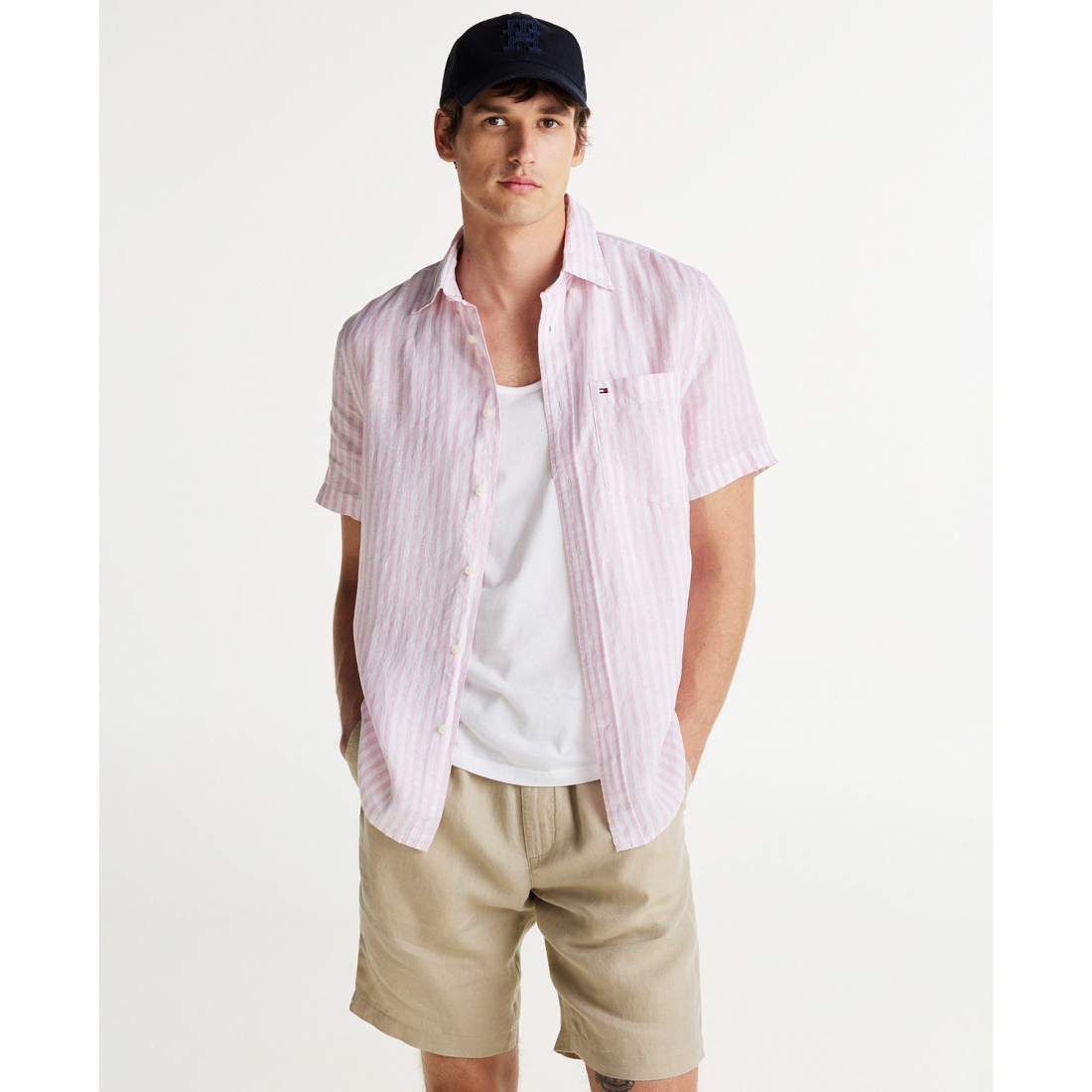'Regular-Fit Stripe Linen Shirt' pour Hommes