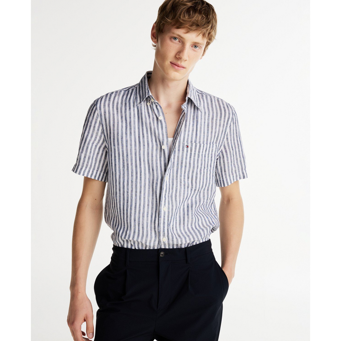 'Regular-Fit Stripe Linen Shirt' pour Hommes