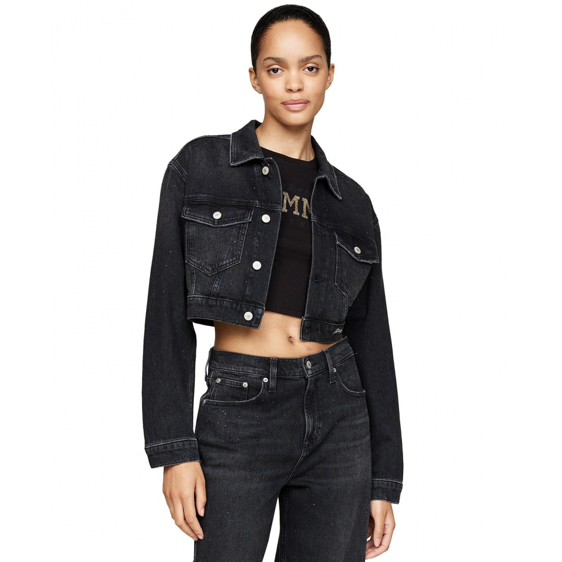 Veste en jeans 'Rhinestone Boxy Cropped' pour Femmes