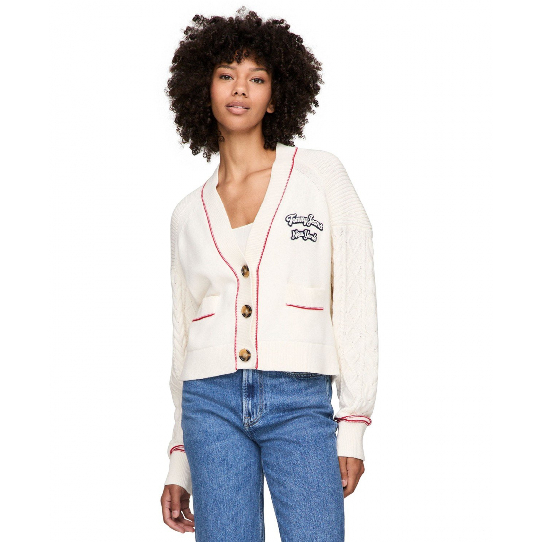 'Prep Cotton Varsity Embroidered Cable-Knit Cardigan' pour Femmes
