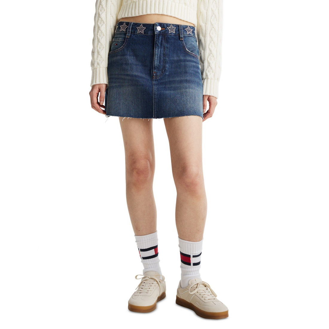 'Cotton Studded Star Denim Mini Skirt' pour Femmes