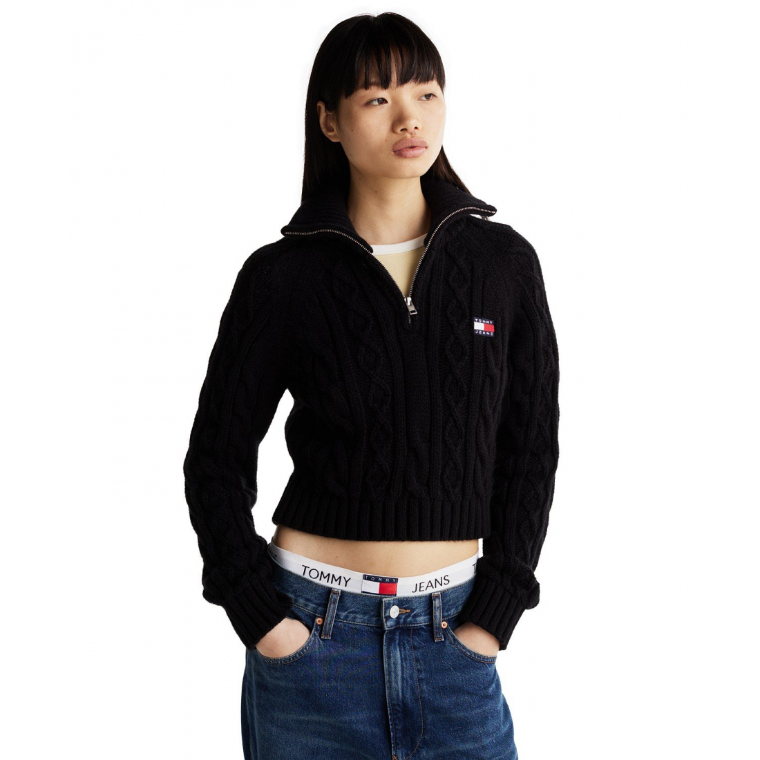 'Quarter-Zip Cable-Knit Sweater' pour Femmes