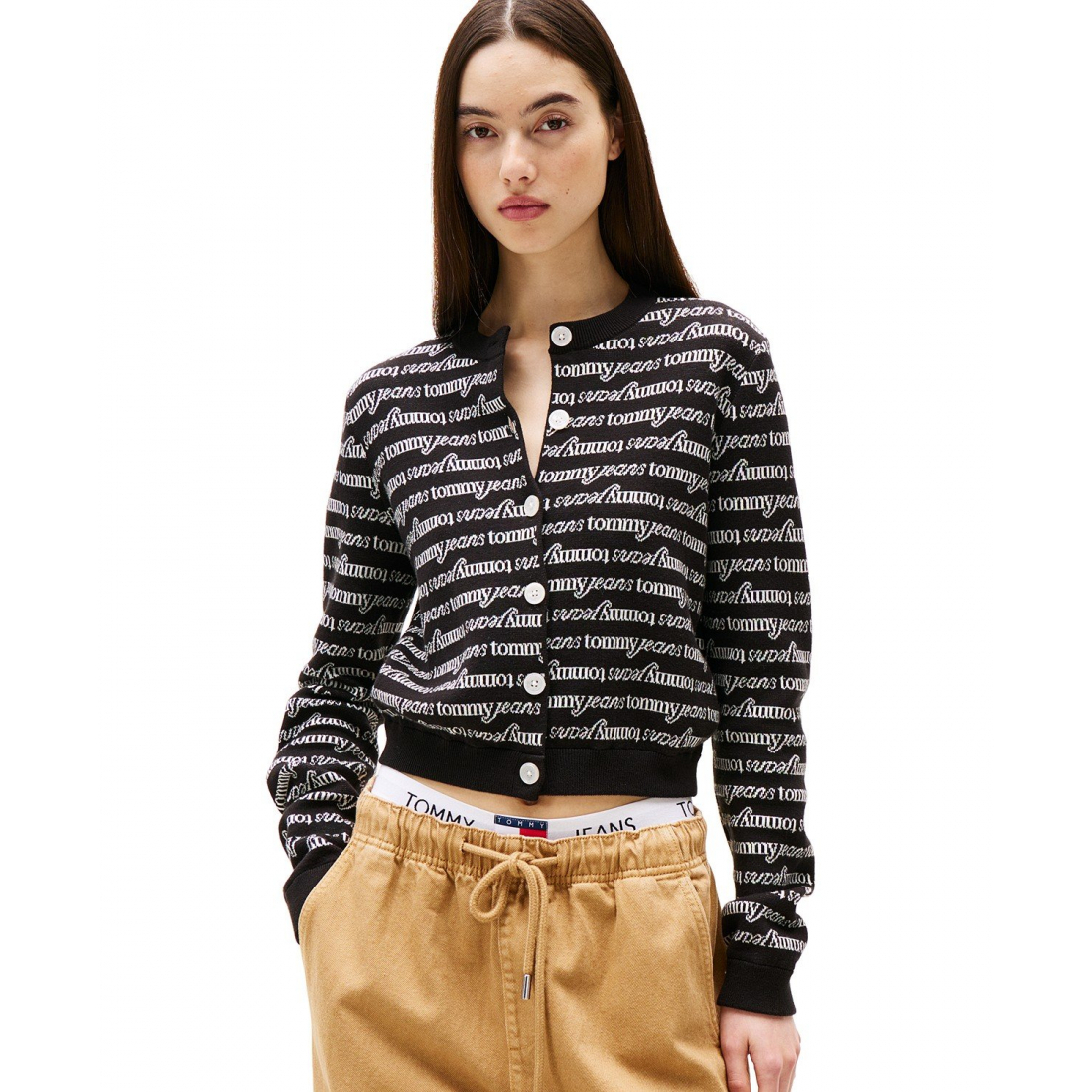 'Cropped Logo-Knit Crewneck Cardigan' pour Femmes