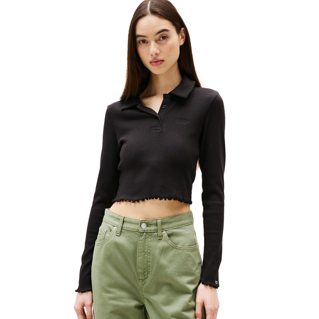 'Cropped Long Sleeve Polo' pour Femmes