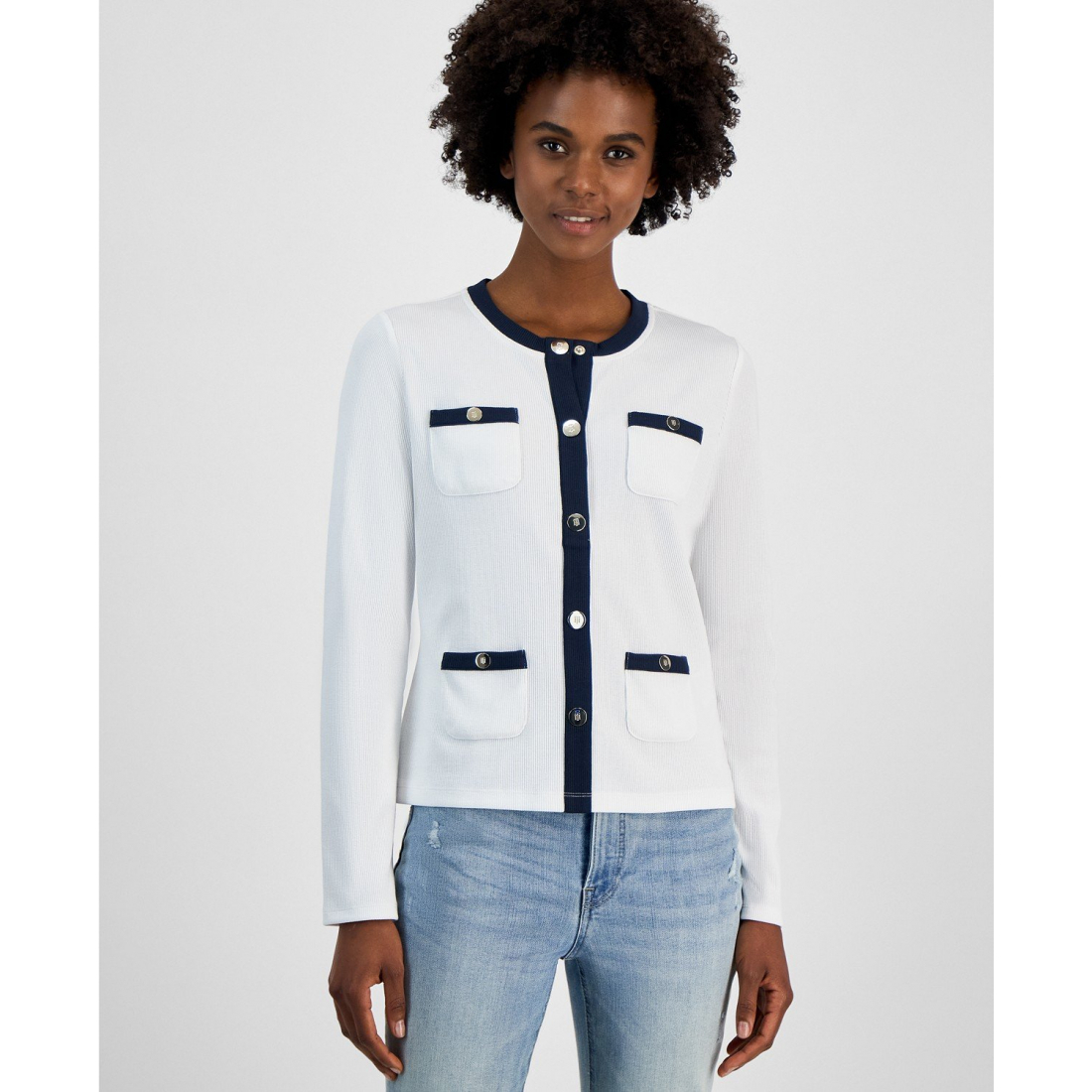 Women's 'Ribbed Contrast-Trim Button' Cardigan