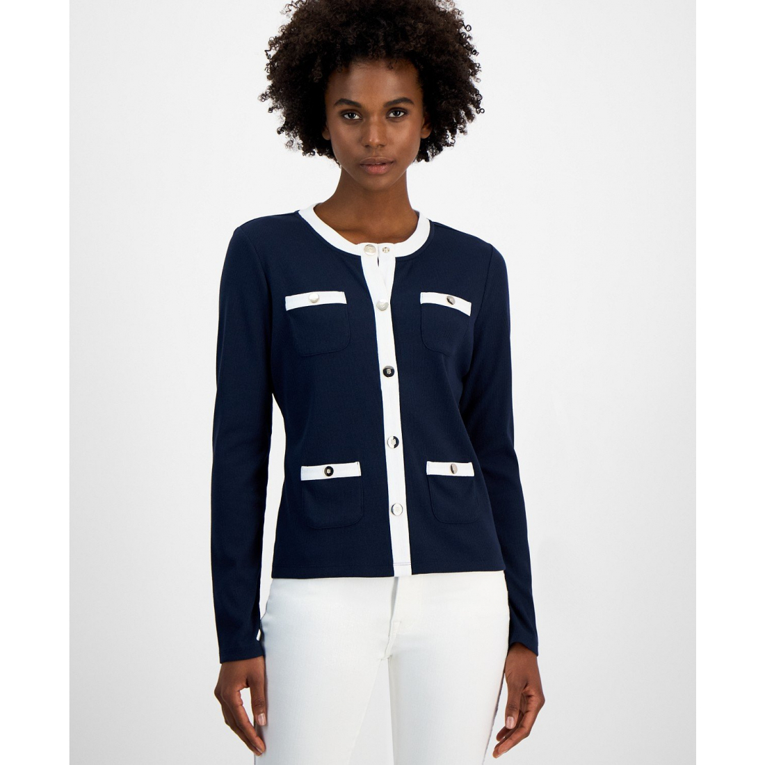 Women's 'Ribbed Contrast-Trim Button' Cardigan