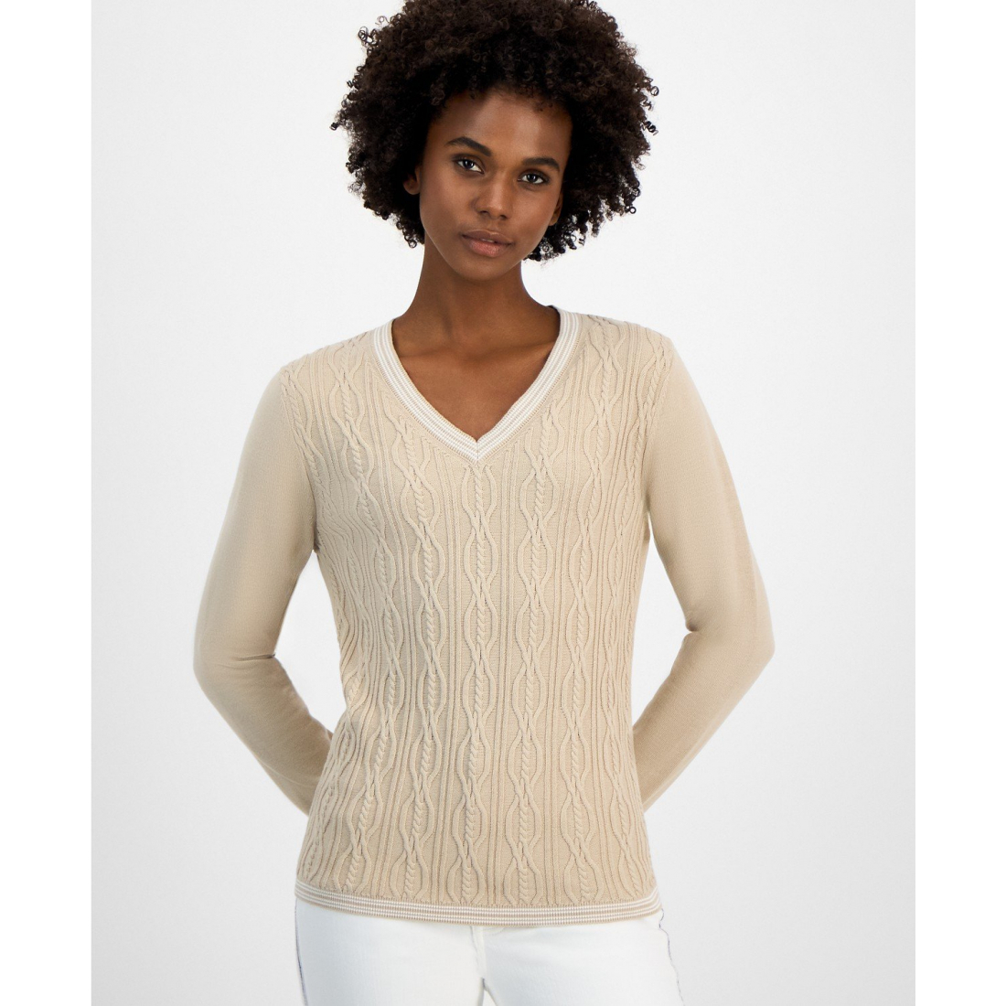 'Cable-Knit Contrast-Trim' Pullover für Damen