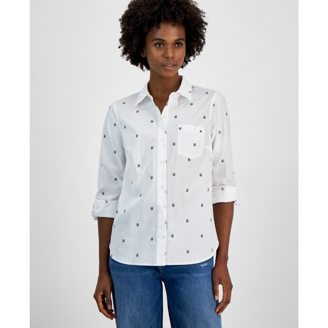 'Cotton Monogram Logo-Print Tab Shirt' pour Femmes