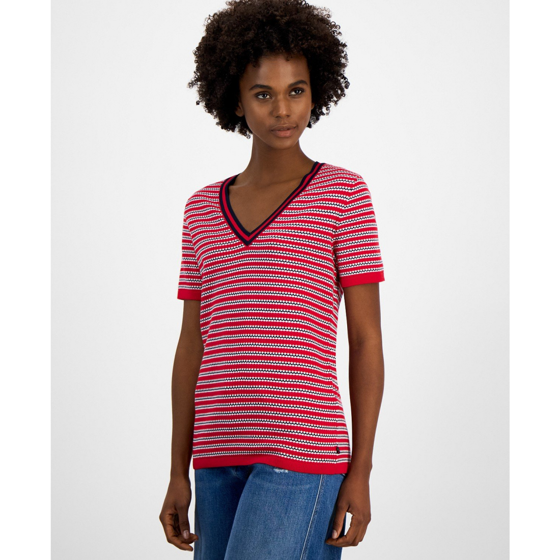 'Cotton Seabrook Striped V-Neck Sweater' pour Femmes