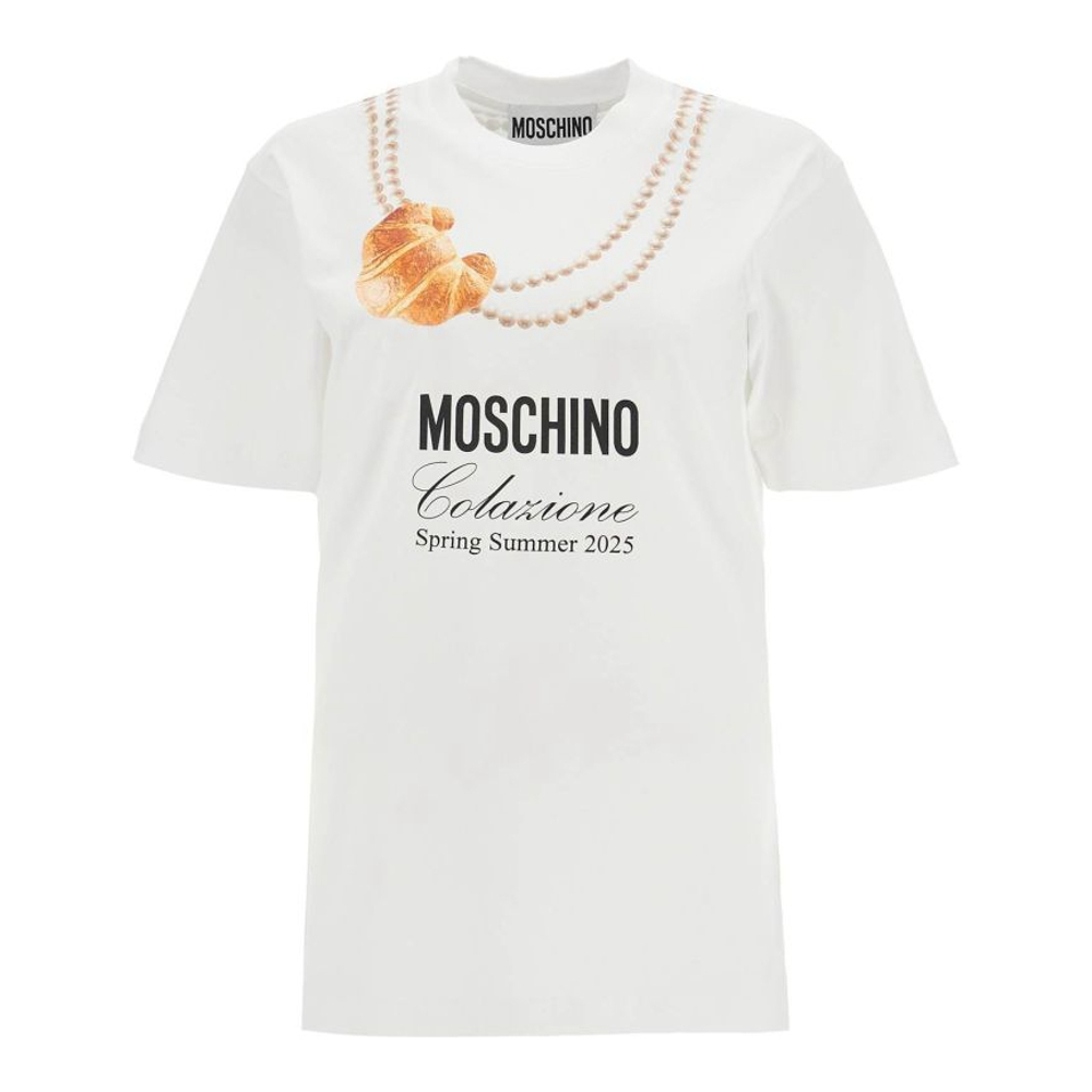 T-shirt 'Croissant And Pearls Print' pour Femmes