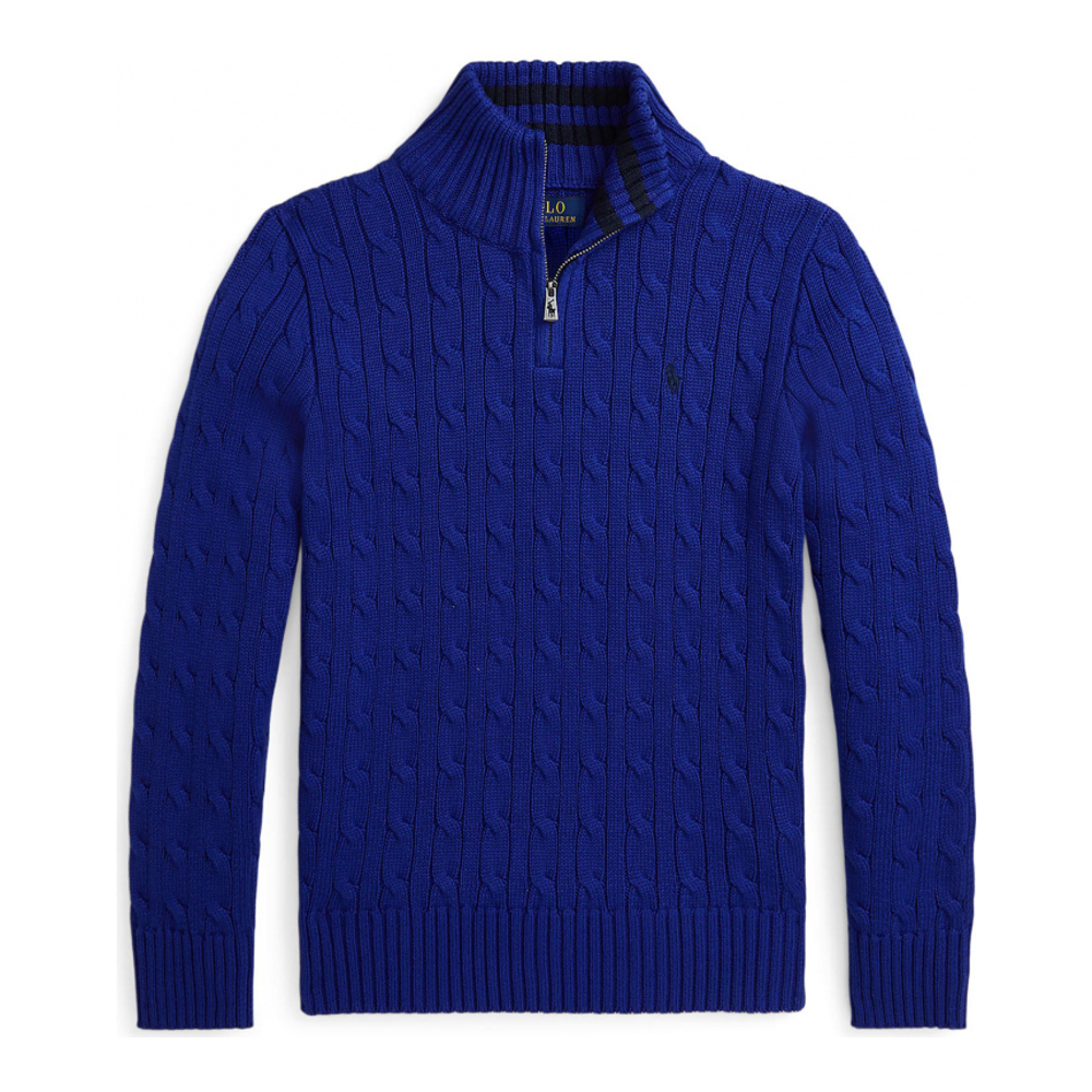 'Cable Knit Cotton 1/4 Zip Sweater' pour Grands garçons