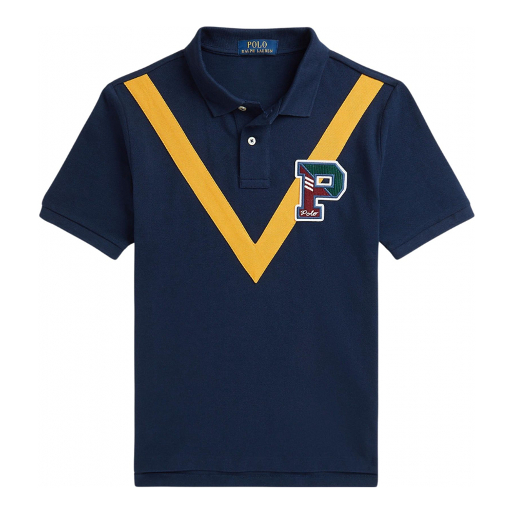 'Cotton Mesh Letterman Polo Shirt' pour Grands garçons