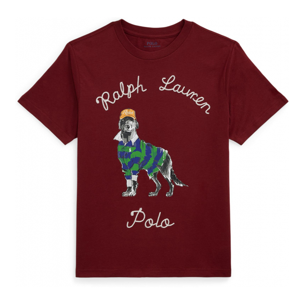 'Dog Printed Cotton Jersey T-Shirt' pour Grands garçons