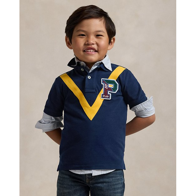 'Cotton Mesh Letterman Polo Shirt' pour Petits garçons