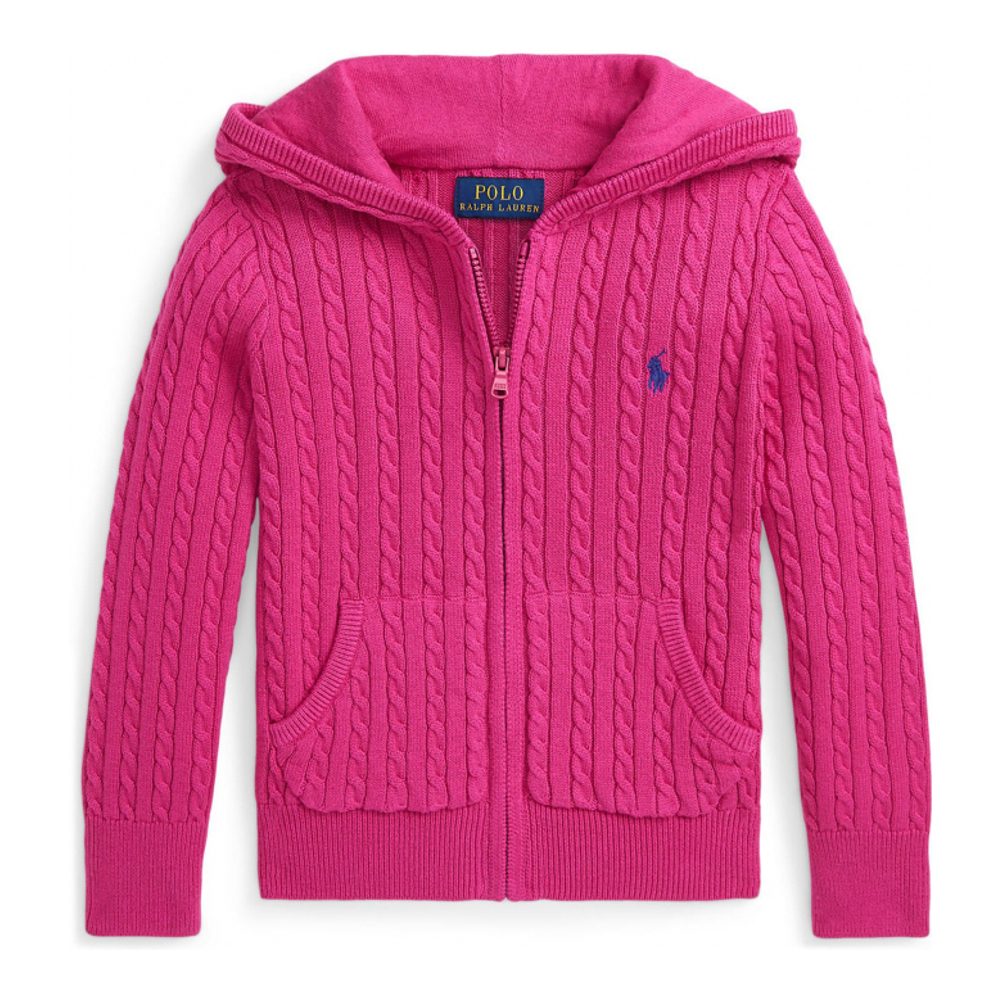 Little Girl's 'Mini Cable Cotton Full Zip Hoodie'