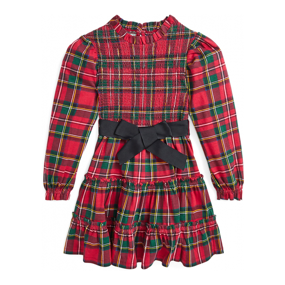 'Plaid Smocked Cotton Jersey Dress' pour Petites filles