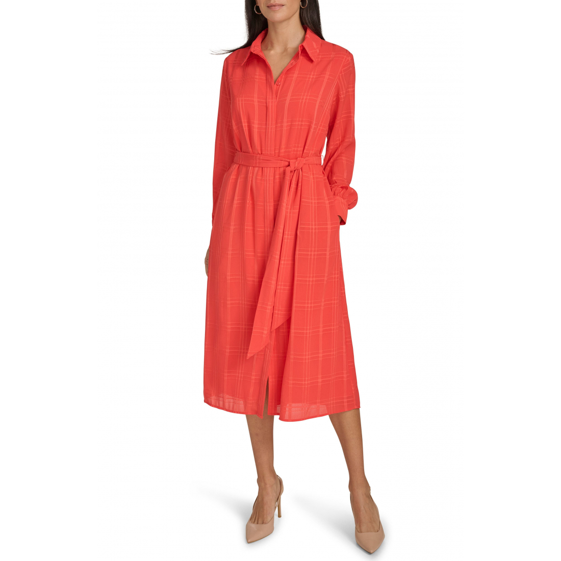 Women's 'Plaid Long Sleeve Chiffon' Shirtdress