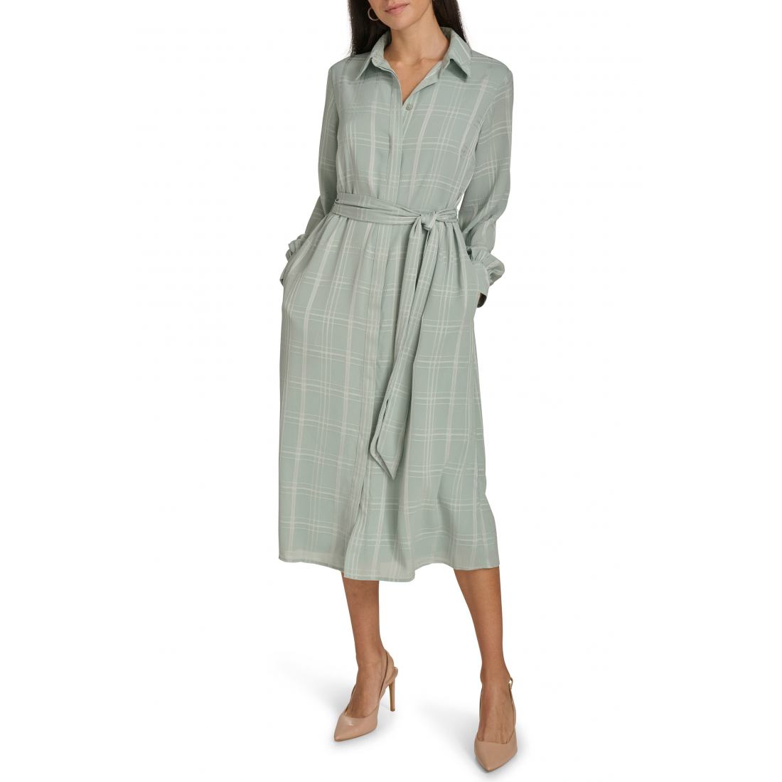 Women's 'Plaid Long Sleeve Chiffon' Shirtdress