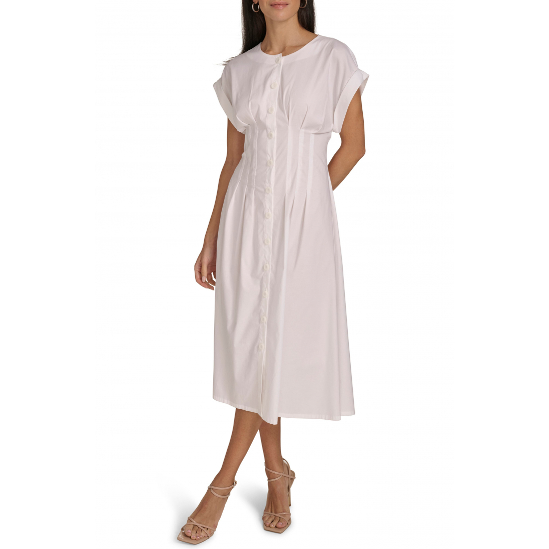 Women's 'Short Sleeve Button Front' Midi Dress