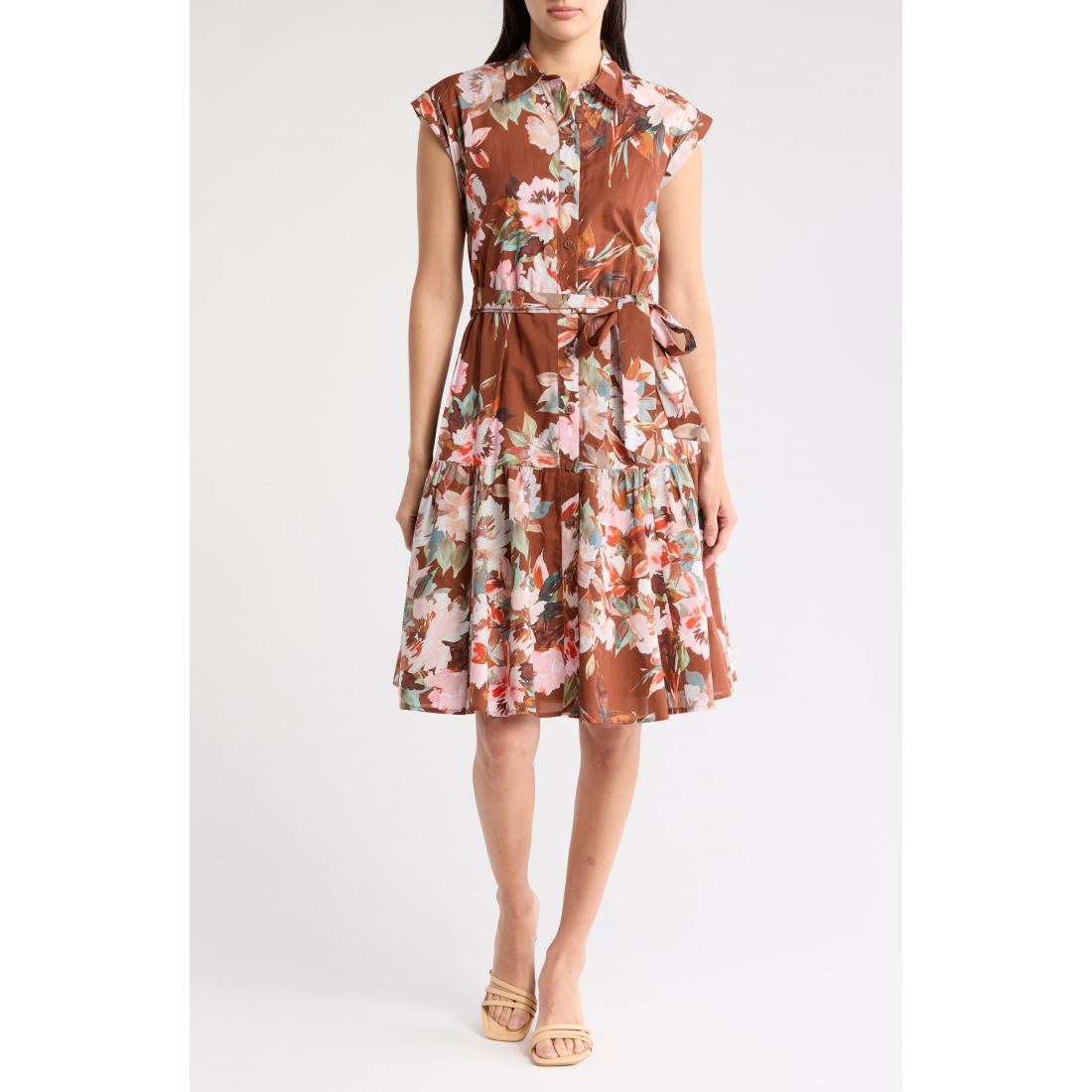 Women's 'Floral Cap Sleeve Cotton' Shirtdress