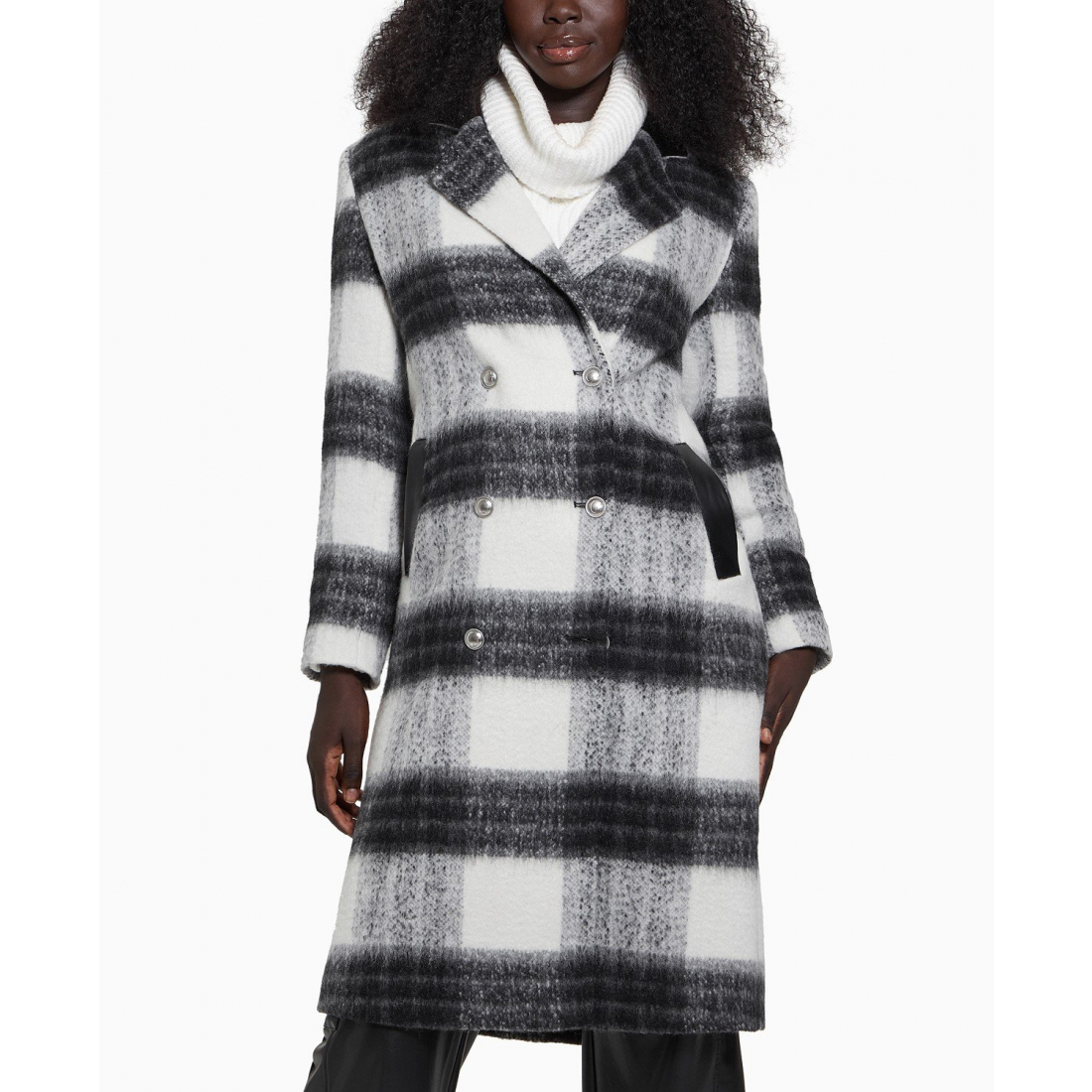 'Double-Breasted Mid-Length Plaid' Mantel für Damen