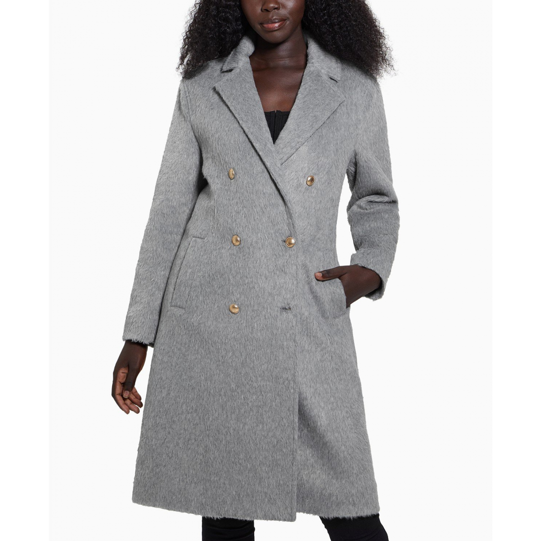 Manteau 'Textured Double-Breasted Notched-Collar Coat' pour Femmes