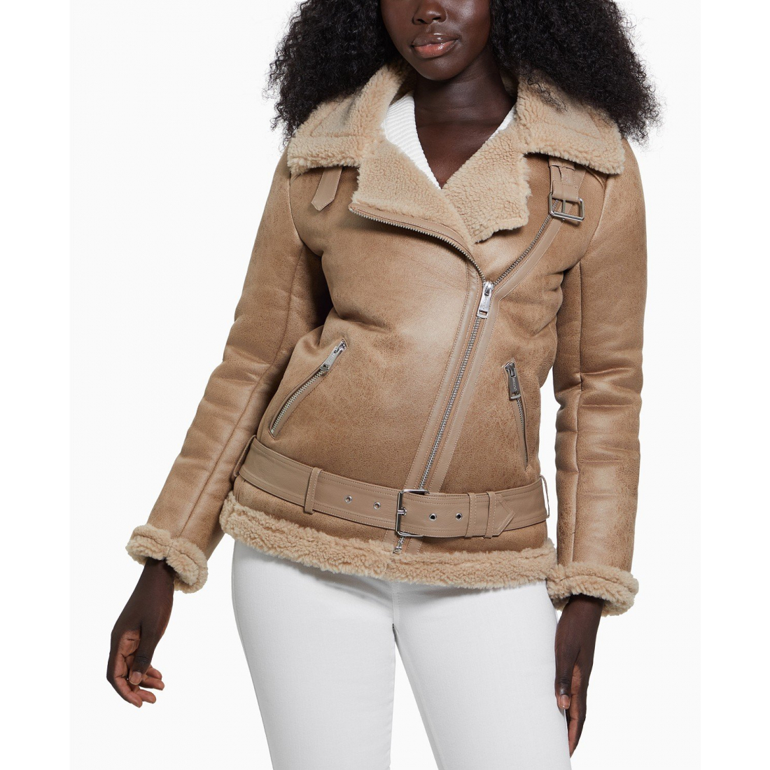 Manteau 'Faux-Shearling Asymmetric Moto Coat' pour Femmes