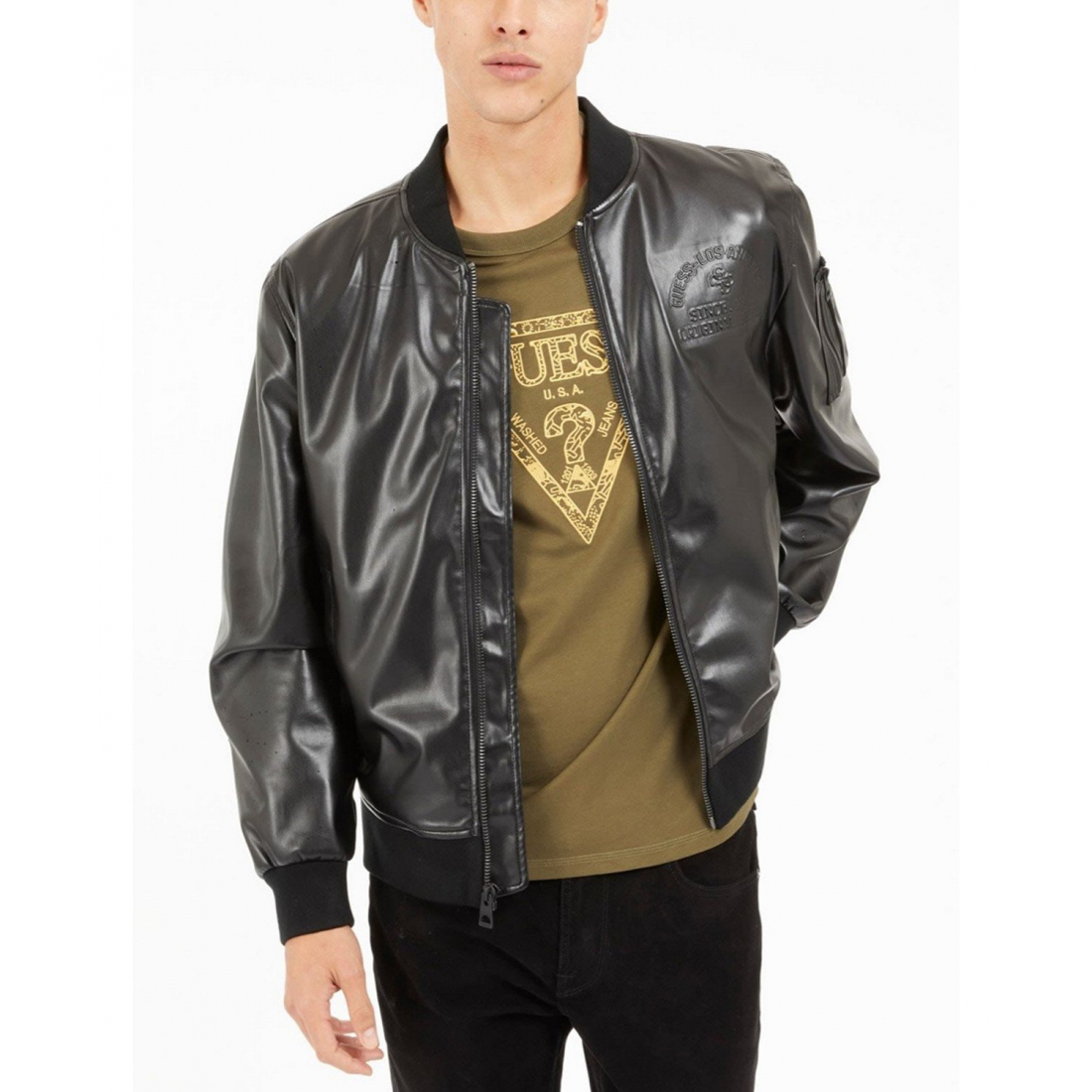 Men's 'District Faux-Leather Full-Zip' Bomber Jacket