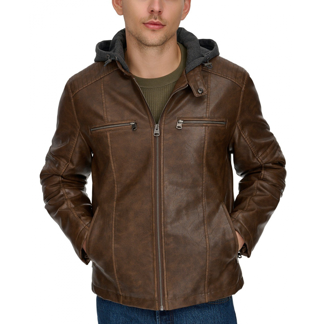 Veste 'Faux-Leather Hooded Zip' pour Hommes