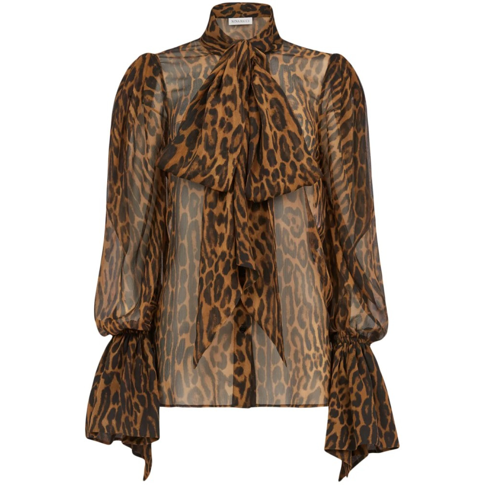 Blouse à manches longues 'Pussy Bow-Collar Animal-Print' pour Femmes