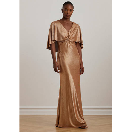 Women's 'Metallic Knit Twist Front Cape' Gown