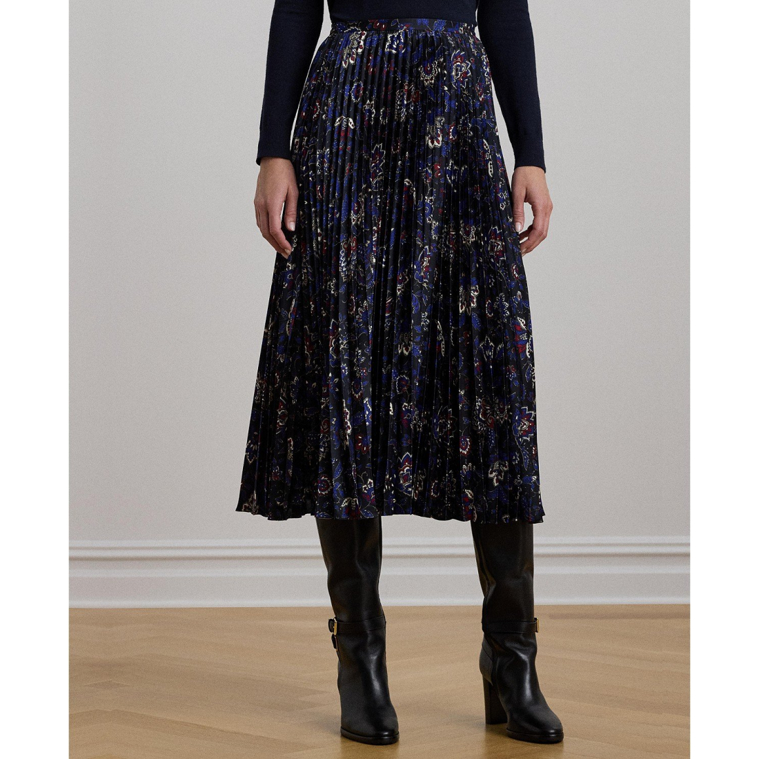 Jupe Midi 'Floral Pleated Satin Charmeuse' pour Femmes