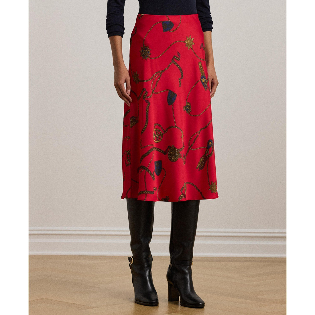 Jupe Midi 'Belting-Print Satin Charmeuse' pour Femmes