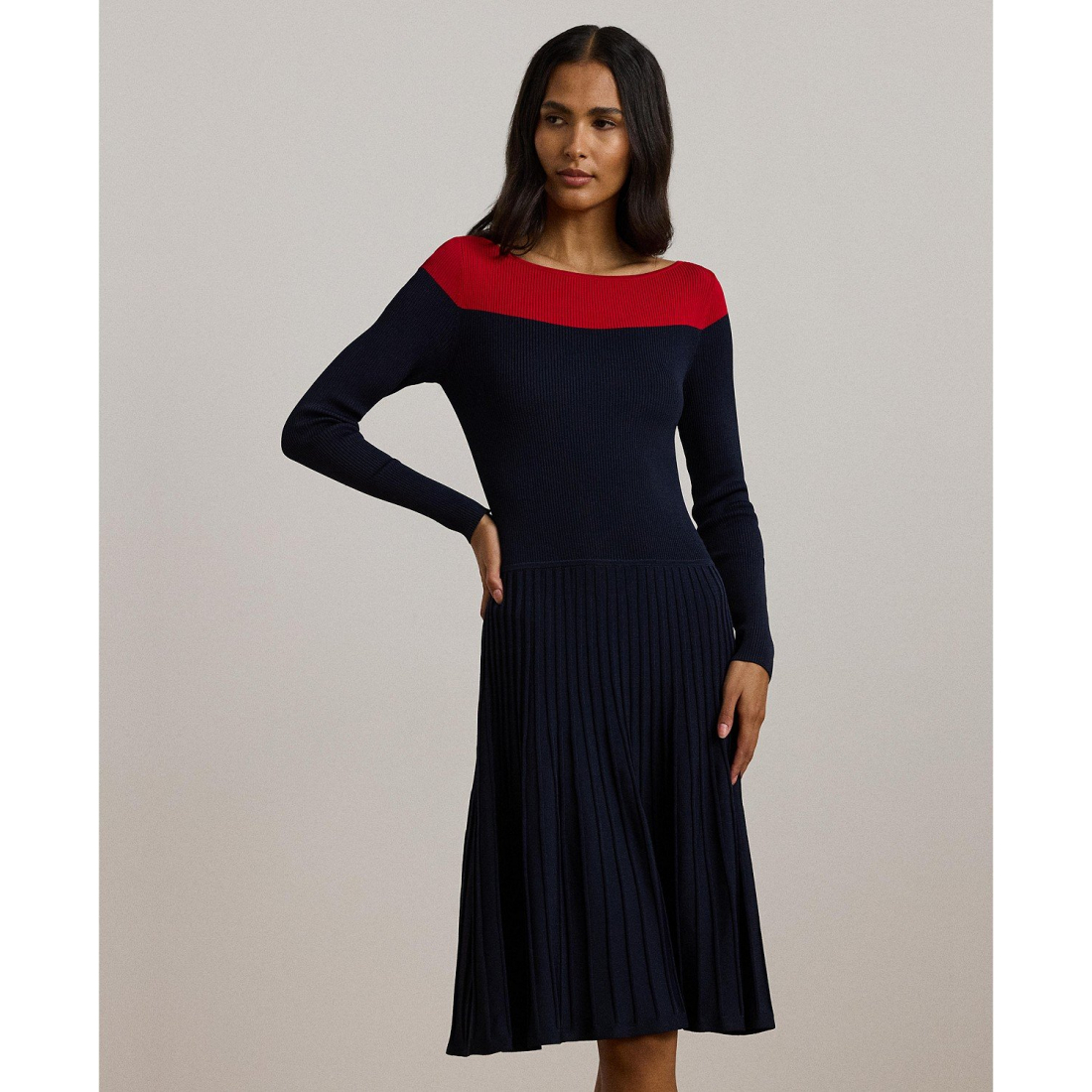 Women's 'Two-Tone Pointelle-Knit' Long-Sleeved Dress