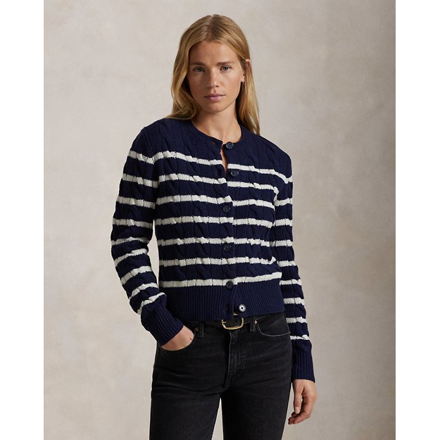 Women's 'Striped Cable Wool-Cashmere' Cardigan