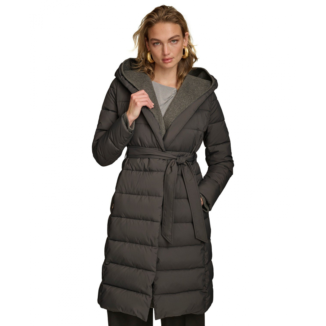Manteau matelassé 'Belted Hooded' pour Femmes
