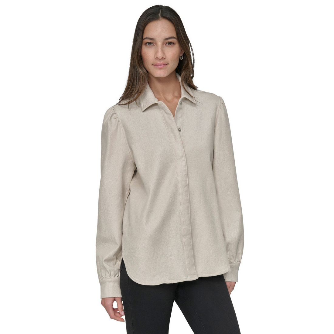 Chemise en Jean 'Cotton Puffed-Shoulder' pour Femmes